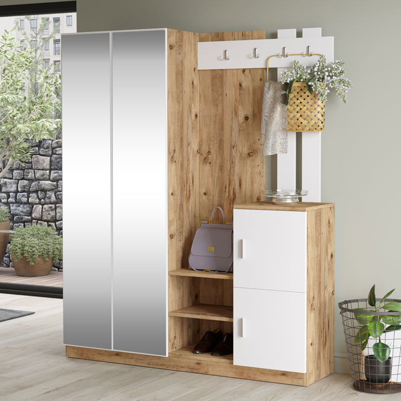 Έπιπλο εισόδου Doorse pakoworld μελαμίνης λευκό-oak 147.5x35x180εκ 2