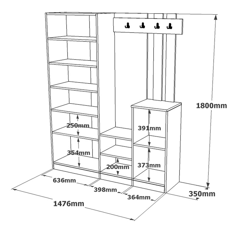 Έπιπλο εισόδου Doorse pakoworld μελαμίνης λευκό-oak 147.5x35x180εκ 3