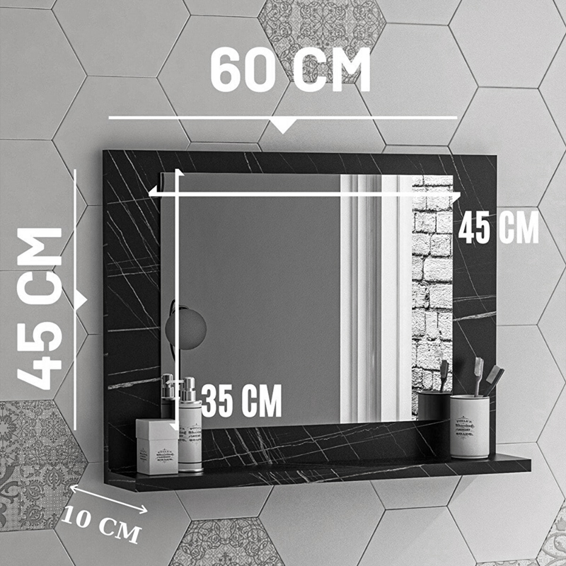 Καθρέπτης Kappa pakoworld μελαμίνη σε απόχρωση μαύρο μαρμάρου 60x10x45εκ 4