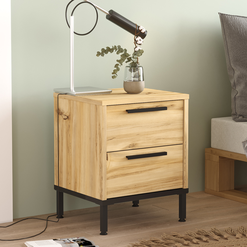 Κομοδίνο Nako pakoworld μαύρο μέταλλο και μελαμίνη σε φυσική απόχρωση 40x35.5x48.8εκ 2