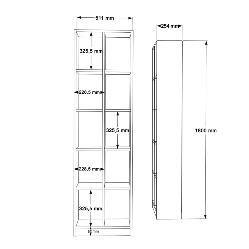 Βιβλιοθήκη Oteca 10θέσεων pakoworld oak 51.1x25.4x180εκ 5