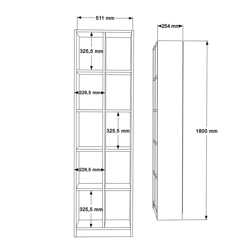 Βιβλιοθήκη Oteca 10θέσεων pakoworld σε λευκή απόχρωση 51.1x25.4x180εκ 5