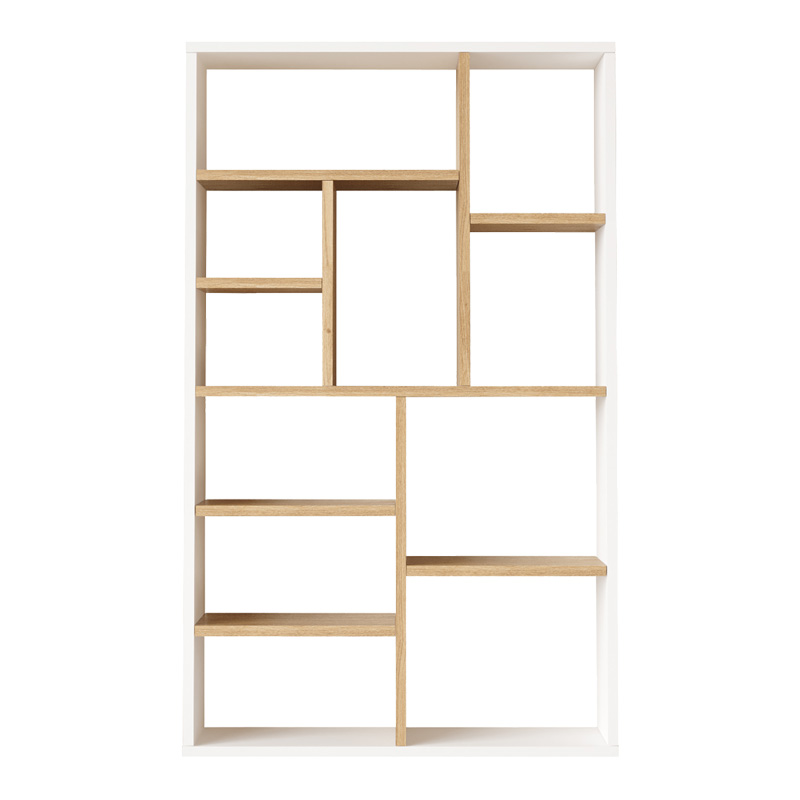 Βιβλιοθήκη Boteca 10θέσεων pakoworld σε oak-λευκή απόχρωση 75x22x123.6εκ 2