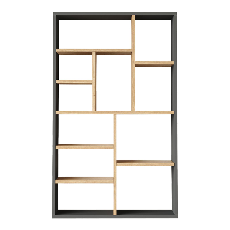 Βιβλιοθήκη Boteca 10θέσεων pakoworld σε oak-ανθρακί απόχρωση 75x22x123.6εκ 2