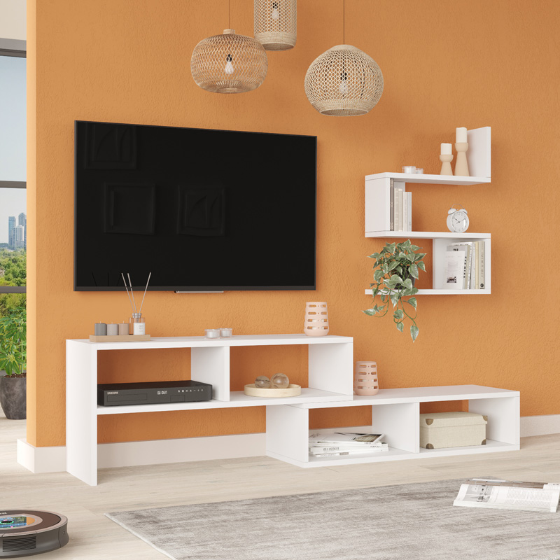 Σύνθετο σαλονιού Kakomo pakoworld σε λευκή απόχρωση 170x29.5x43εκ 2