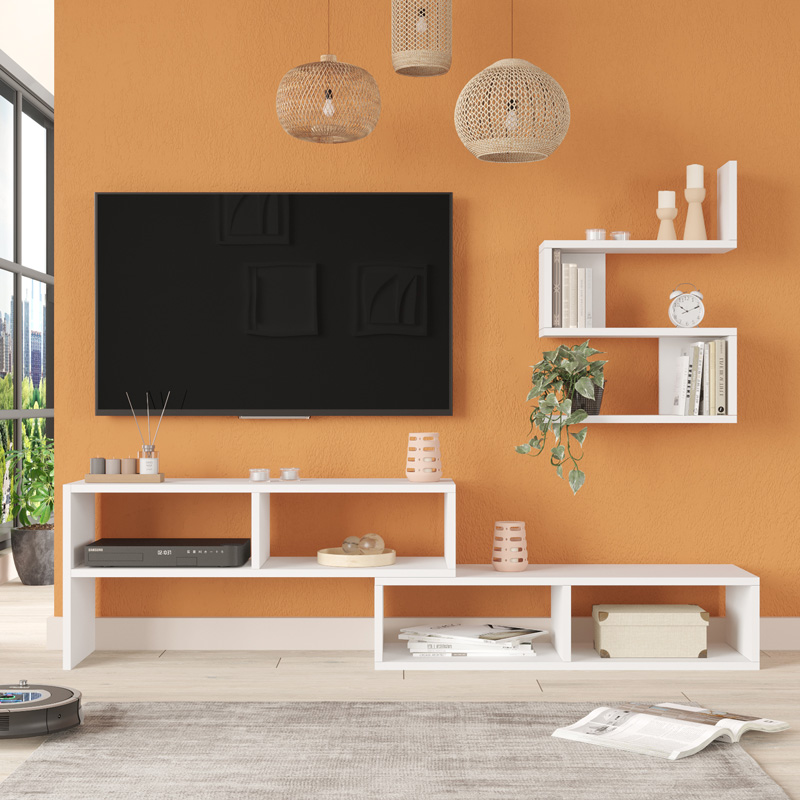 Σύνθετο σαλονιού Kakomo pakoworld σε λευκή απόχρωση 170x29.5x43εκ 3