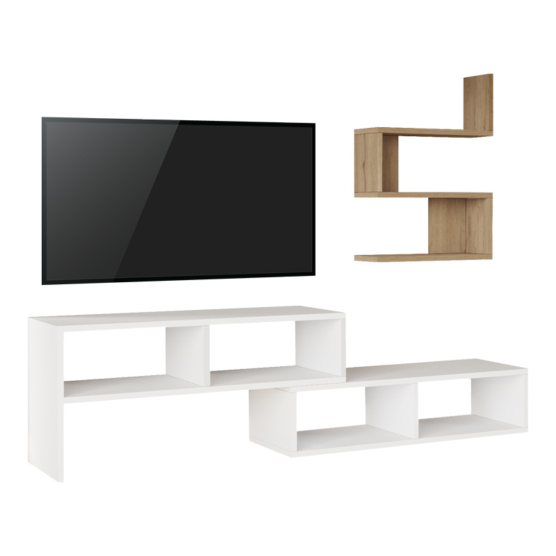 Σύνθετο σαλονιού Kakomo pakoworld σε λευκή-φυσική απόχρωση 170x29.5x43εκ 1