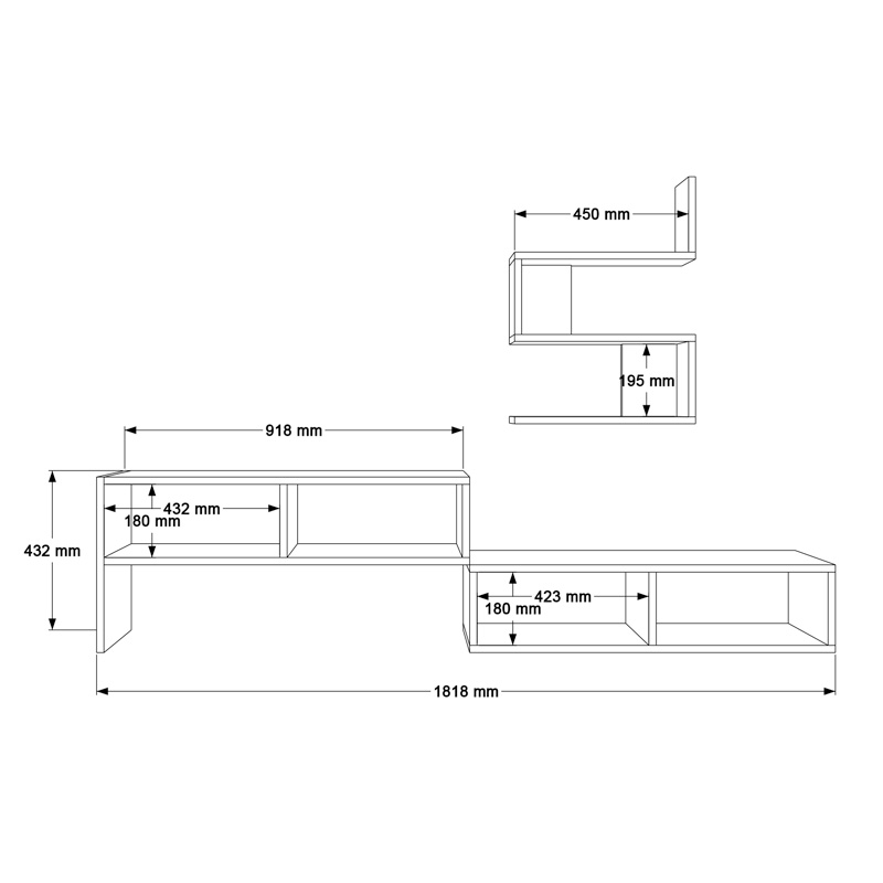 Σύνθετο σαλονιού Kakomo pakoworld σε λευκή-φυσική απόχρωση 170x29.5x43εκ 5