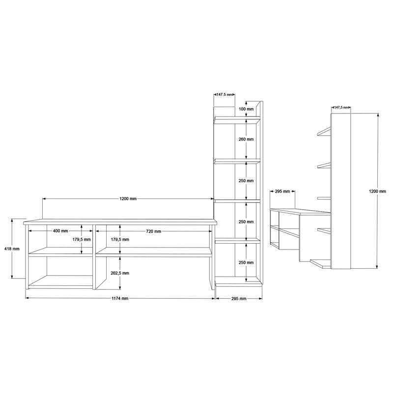 Σύνθετο σαλονιού Perla pakoworld σε λευκή απόχρωση 120x29.5x41,8εκ 5