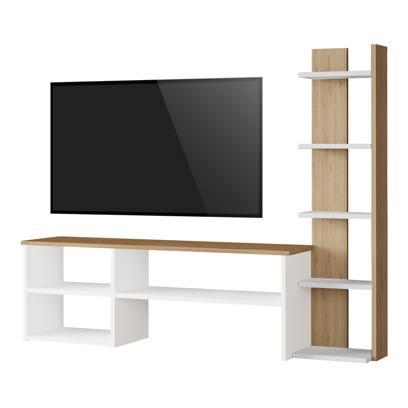 Σύνθετο σαλονιού Perla pakoworld σε λευκή-φυσική απόχρωση 120x29.5x41,8εκ 1