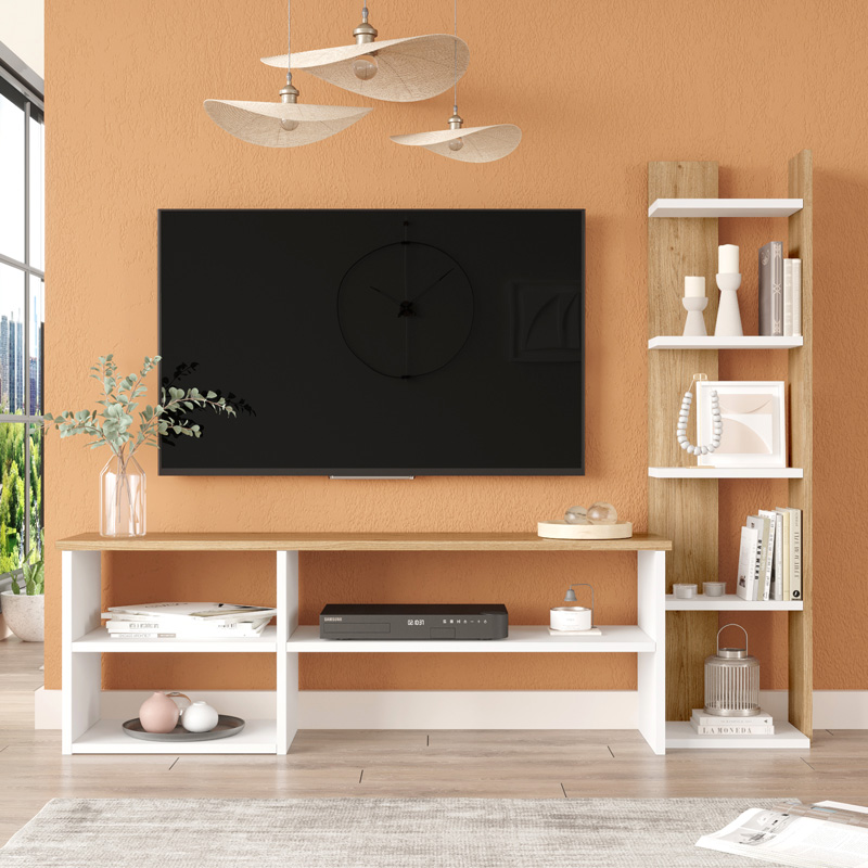 Σύνθετο σαλονιού Perla pakoworld σε λευκή-φυσική απόχρωση 120x29.5x41,8εκ 3