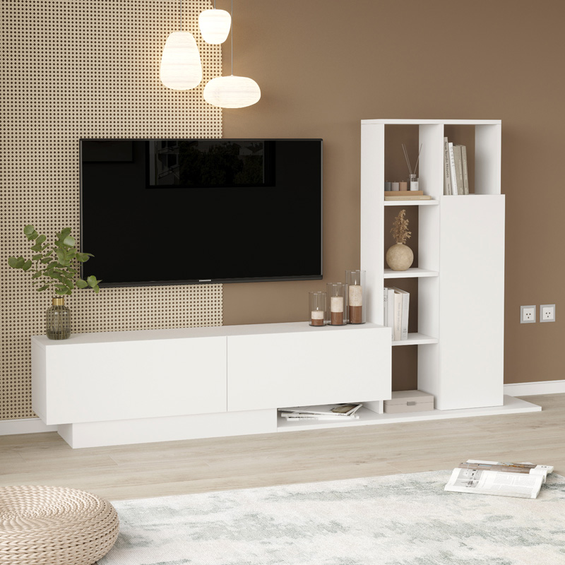 Σύνθετο σαλονιού Damon pakoworld σε λευκή απόχρωση 211.2x29.5x123.6εκ 2