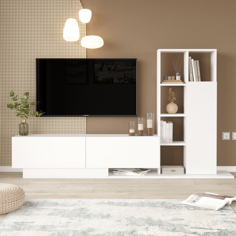 Σύνθετο σαλονιού Damon pakoworld σε λευκή απόχρωση 211.2x29.5x123.6εκ 3