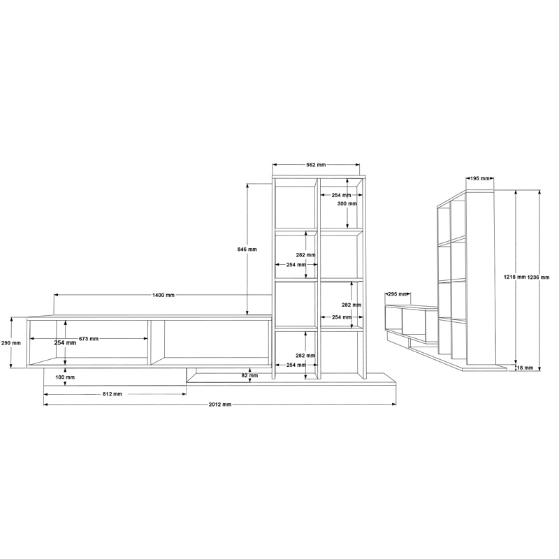 Σύνθετο σαλονιού Damon pakoworld σε λευκή απόχρωση 211.2x29.5x123.6εκ 7