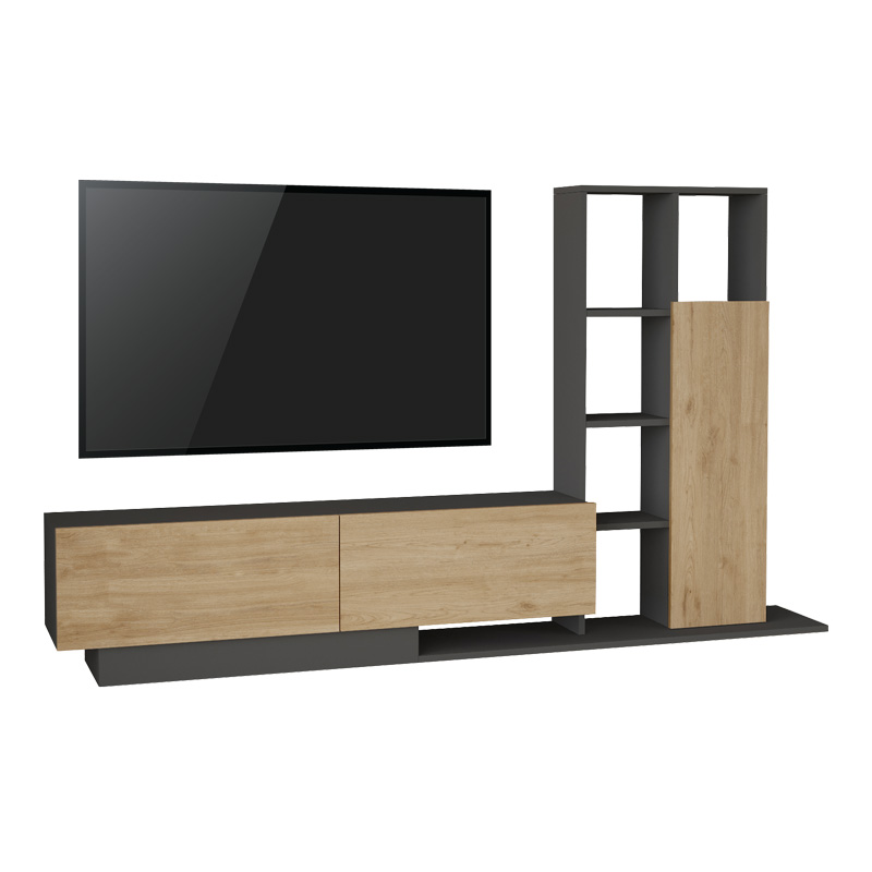 Σύνθετο σαλονιού Damon pakoworld σε φυσική-ανθρακί απόχρωση 211.2x29.5x123.6εκ 1