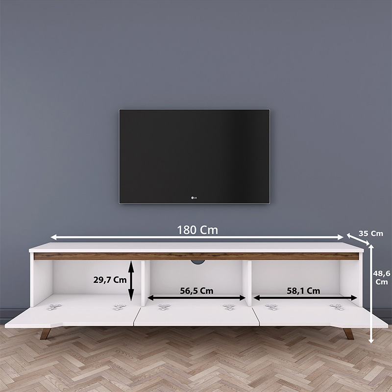 Έπιπλο τηλεόρασης Kasandra pakoworld λευκό-καρυδί 180x35x48,5εκ 6