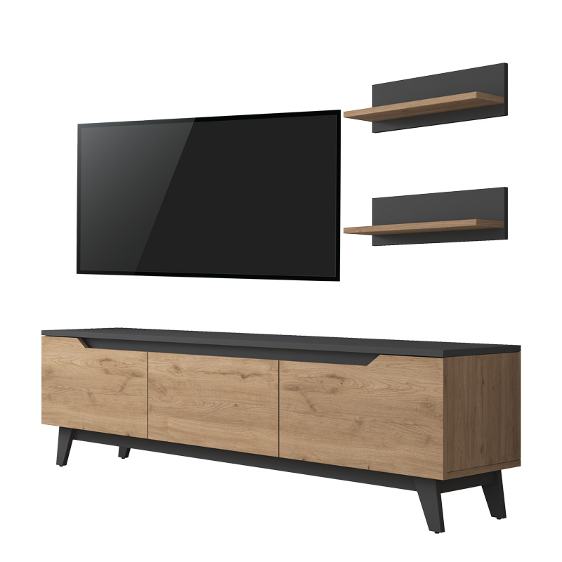 Σύνθετο σαλονιού Kasia pakoworld oak-ανθρακί 180x35x48,5εκ 1
