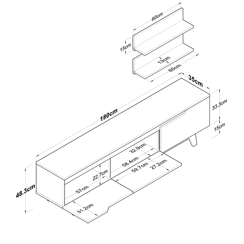 Σύνθετο σαλονιού Kasia pakoworld oak-ανθρακί 180x35x48,5εκ 6