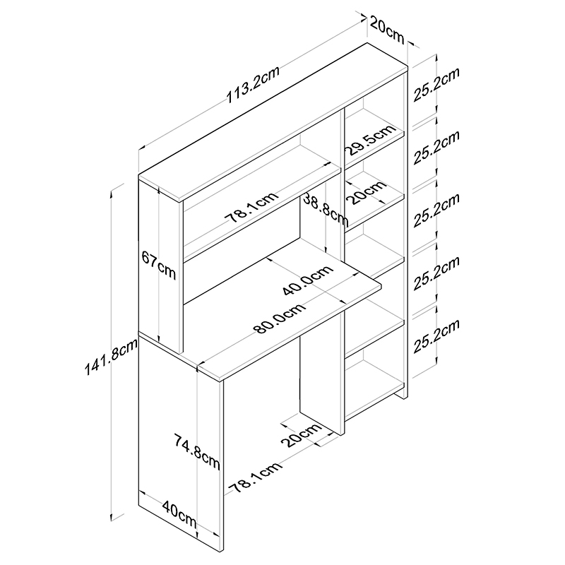 Γραφείο με βιβλιοθήκη Janson pakoworld λευκό 113x40x142εκ 6