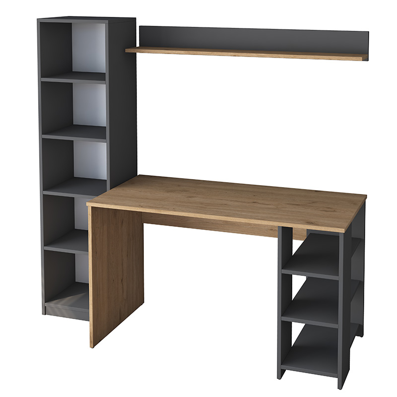 Γραφείο με βιβλιοθήκη Goldie pakoworld ανθρακί-φυσικό 160x45x161.8εκ 1