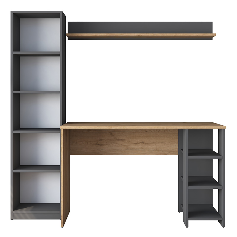Γραφείο με βιβλιοθήκη Goldie pakoworld ανθρακί-φυσικό 160x45x161.8εκ 3