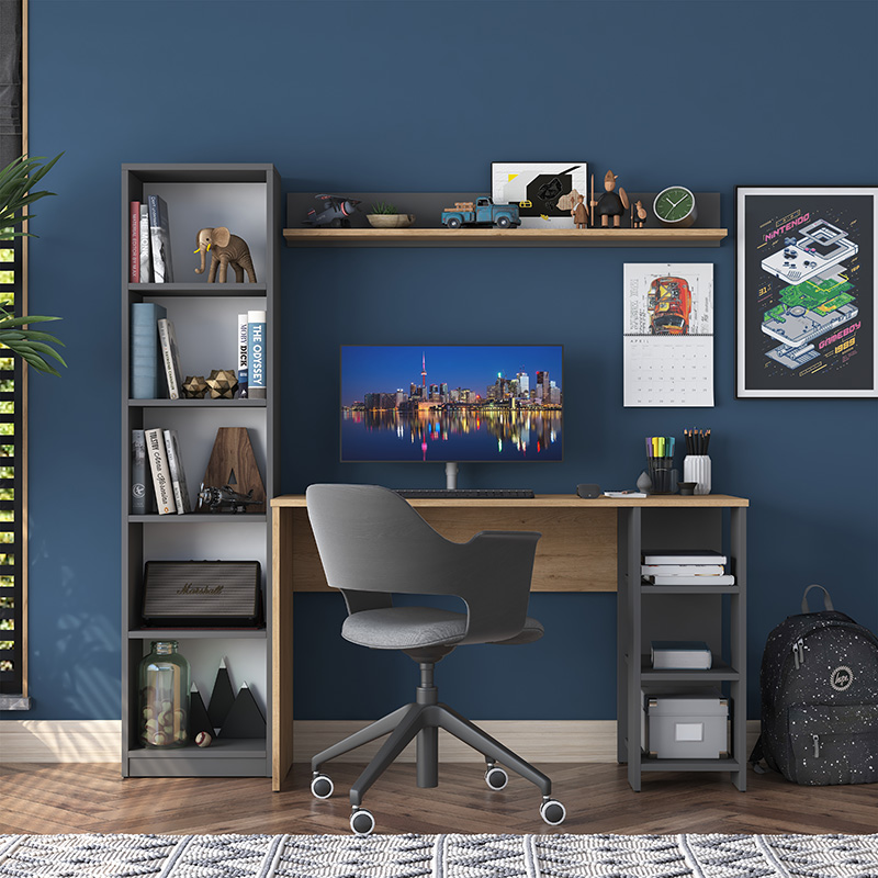 Γραφείο με βιβλιοθήκη Goldie pakoworld ανθρακί-φυσικό 160x45x161.8εκ 4