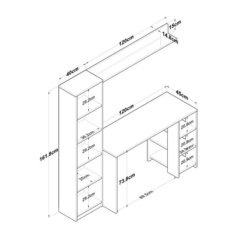 Γραφείο με βιβλιοθήκη Goldie pakoworld ανθρακί-φυσικό 160x45x161.8εκ 8