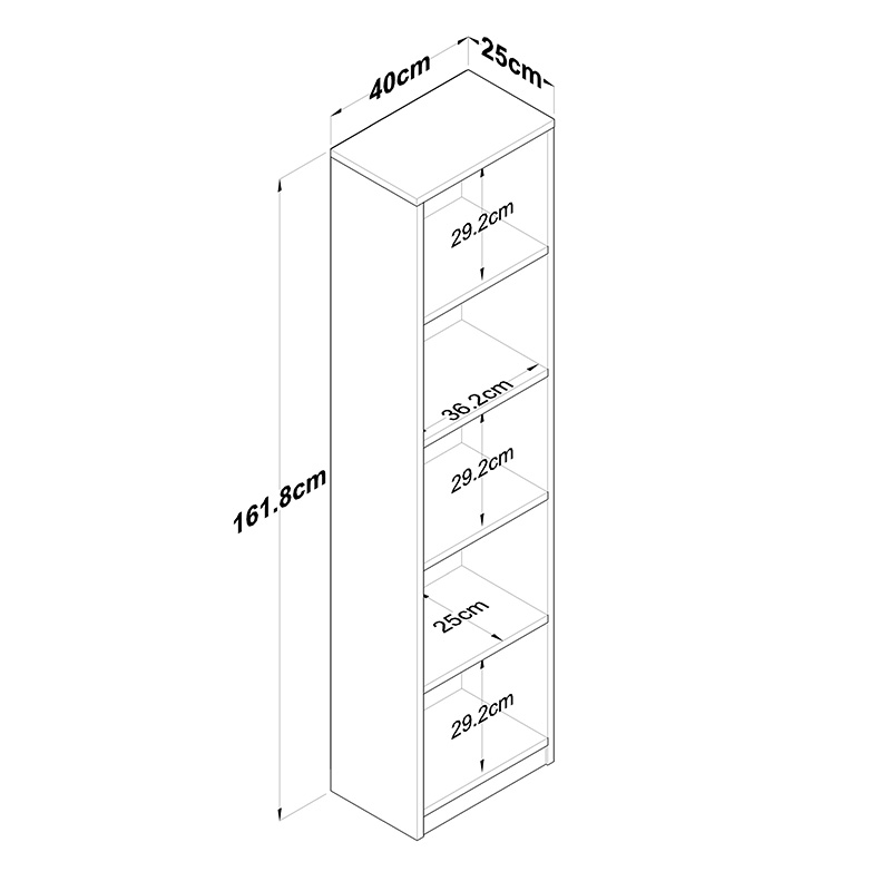 Βιβλιοθήκη Goldie pakoworld ανθρακί-λευκό 40x25x161.80εκ 4