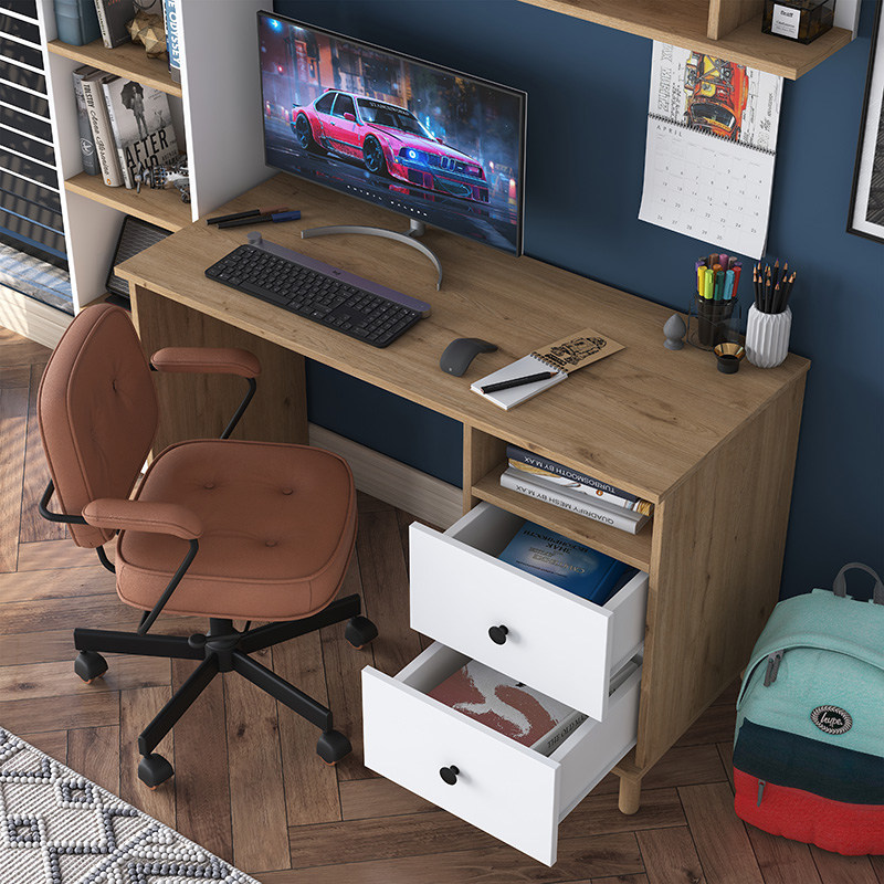 Γραφείο με βιβλιοθήκη Goldie pakoworld λευκό-φυσικό 160x50x161.8εκ 3