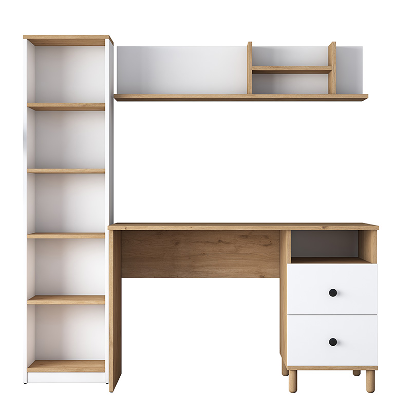 Γραφείο με βιβλιοθήκη Goldie pakoworld λευκό-φυσικό 160x50x161.8εκ 5