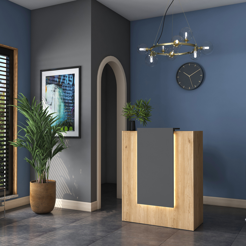 Γραφείο reception Zowel pakoworld με led μελαμίνης φυσικό-ανθρακί 90x40x110εκ 2