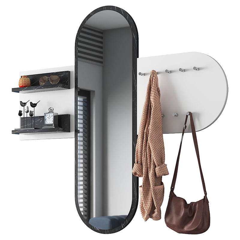 Κρεμάστρα-καθρέπτης Baunty pakoworld λευκό-μαύρο μαρμάρου 125x8x122εκ 1