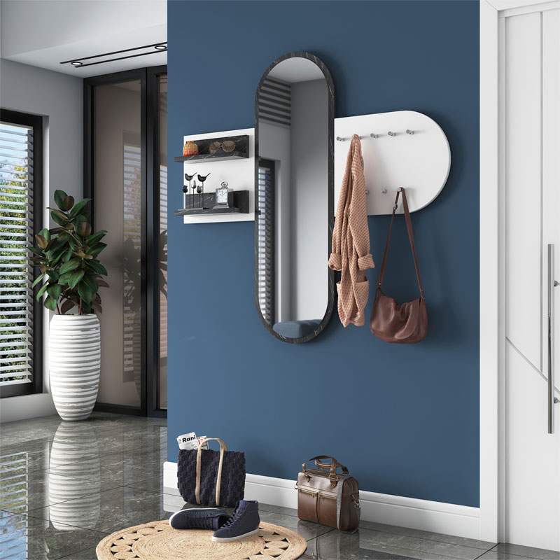 Κρεμάστρα-καθρέπτης Baunty pakoworld λευκό-μαύρο μαρμάρου 125x8x122εκ 2