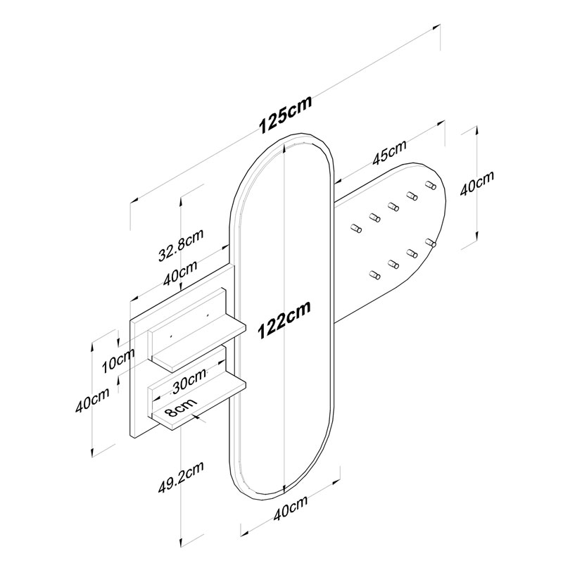 Κρεμάστρα-καθρέπτης Baunty pakoworld λευκό-μαύρο μαρμάρου 125x8x122εκ 3