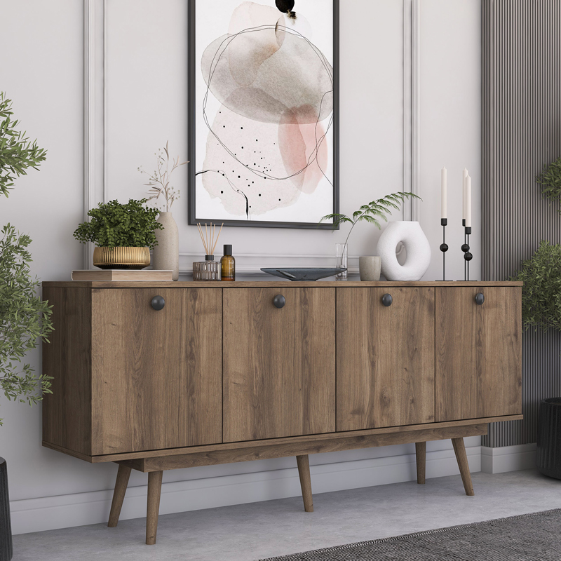 Μπουφές Salonde pakoworld καρυδί μελαμίνης-καρυδί pp πόδι 180x40x82.6εκ 2