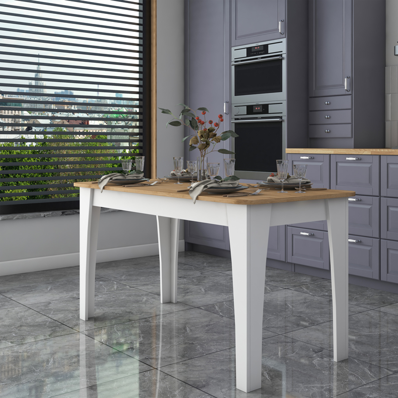 Τραπέζι Kaily pakoworld μελαμίνης σε φυσική-λευκή απόχρωση 140x70x73.8εκ 2