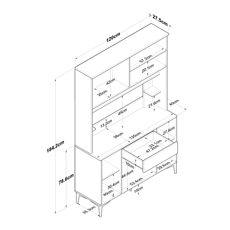 Ντουλάπια κουζίνας Cordie pakoworld λευκό μελαμίνης 120x40x184.2εκ 6
