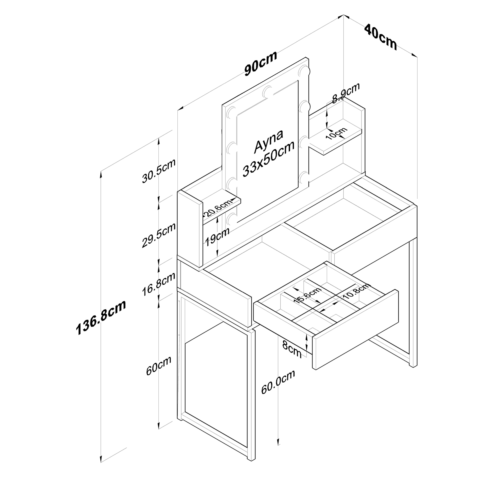Τουαλέτα κρεβατοκάμαρας Reby pakoworld σε λευκή απόχρωση 90x40x136.8εκ 6
