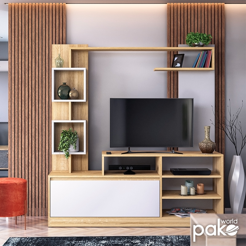 Σύνθετο σαλονιού Aiden pakoworld sonoma-λευκό 150x38.5x160εκ 2