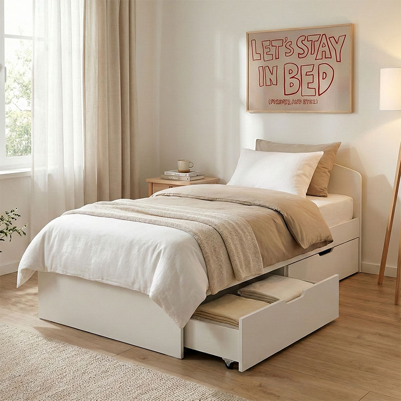 Κρεβάτι Regan pakoworld με αποθηκευτικό χώρο σε λευκή απόχρωση 90x200εκ 1