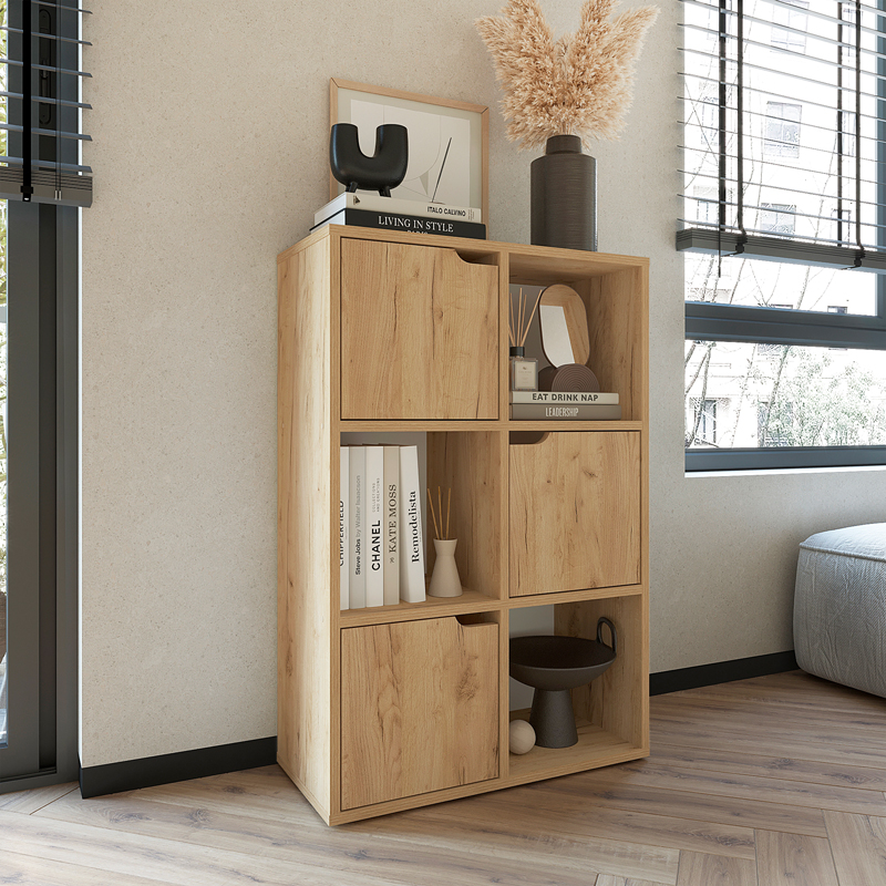 Βιβλιοθήκη Bookel pakoworld μελαμίνης σε oak απόχρωση 59.5x27.5x89εκ 1