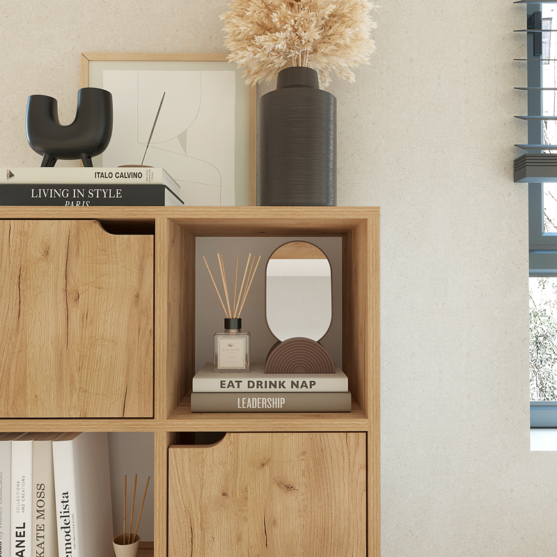 Βιβλιοθήκη Bookel pakoworld μελαμίνης σε oak απόχρωση 59.5x27.5x89εκ 4