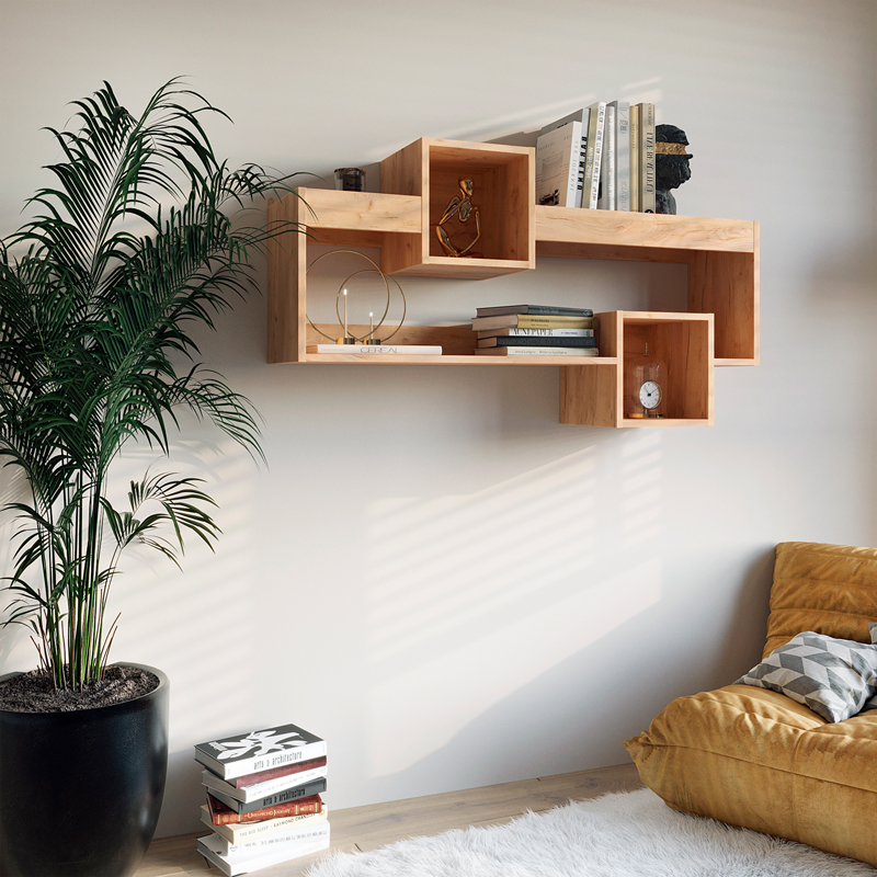 Ραφιέρα τοίχου Shellie pakoworld μελαμίνης σε oak απόχρωση 120x28x65εκ 2