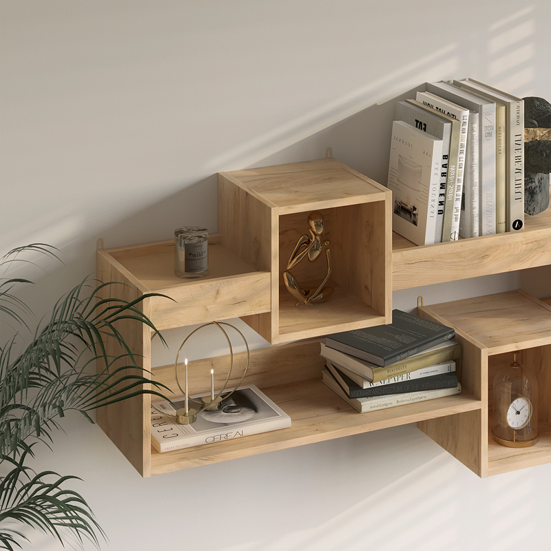 Ραφιέρα τοίχου Shellie pakoworld μελαμίνης σε oak απόχρωση 120x28x65εκ 4
