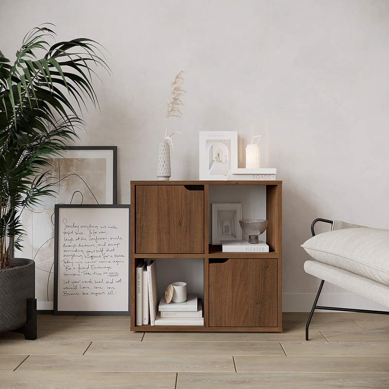 Βιβλιοθήκη Bookel pakoworld σε καρυδί απόχρωση 59.6x27.5x60.4εκ 2