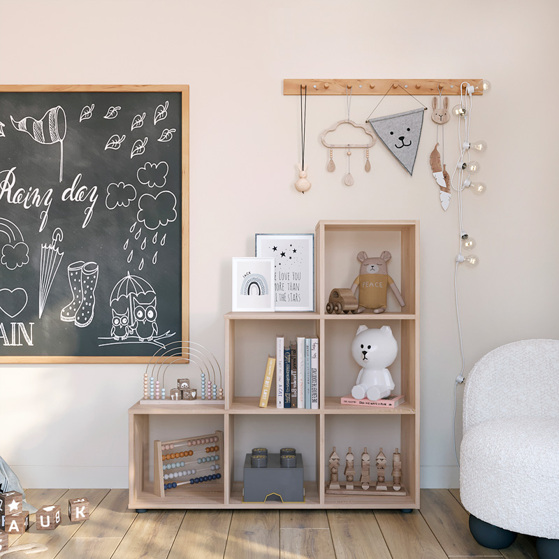 Βιβλιοθήκη Schody pakoworld σε oak απόχρωση 105.5x29.2x107εκ 2