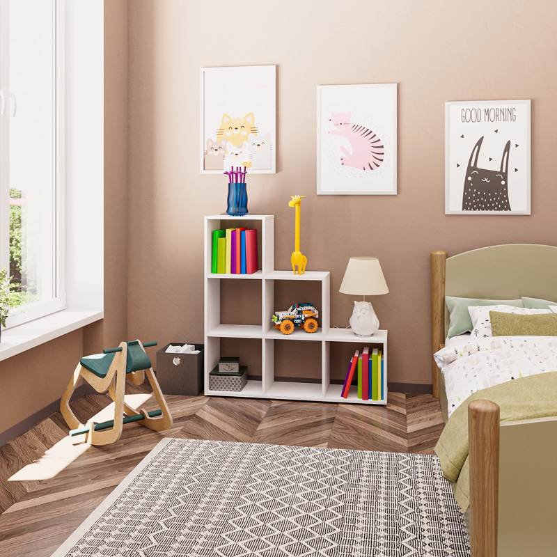 Βιβλιοθήκη Schody pakoworld σε λευκή απόχρωση 105.5x29.2x107εκ 2