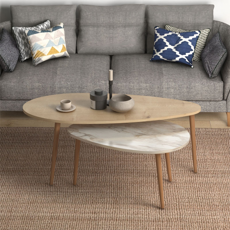 Τραπέζι σαλονιού Monty pakoworld oak-μπεζ μαρμάρου 116x46x46εκ 2
