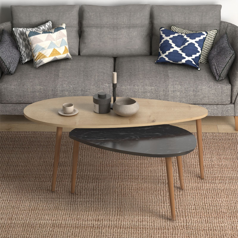 Τραπέζι σαλονιού Monty pakoworld oak-μαύρο μαρμάρου 116x46x46εκ 2