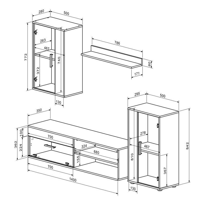 Σύνθετο σαλονιού Zafira pakoworld sonoma-λευκό 190x35x190εκ 4